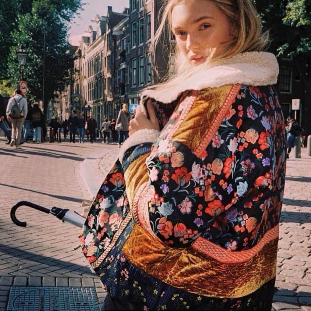 Free People Multicolor Floral Teddy Jacket